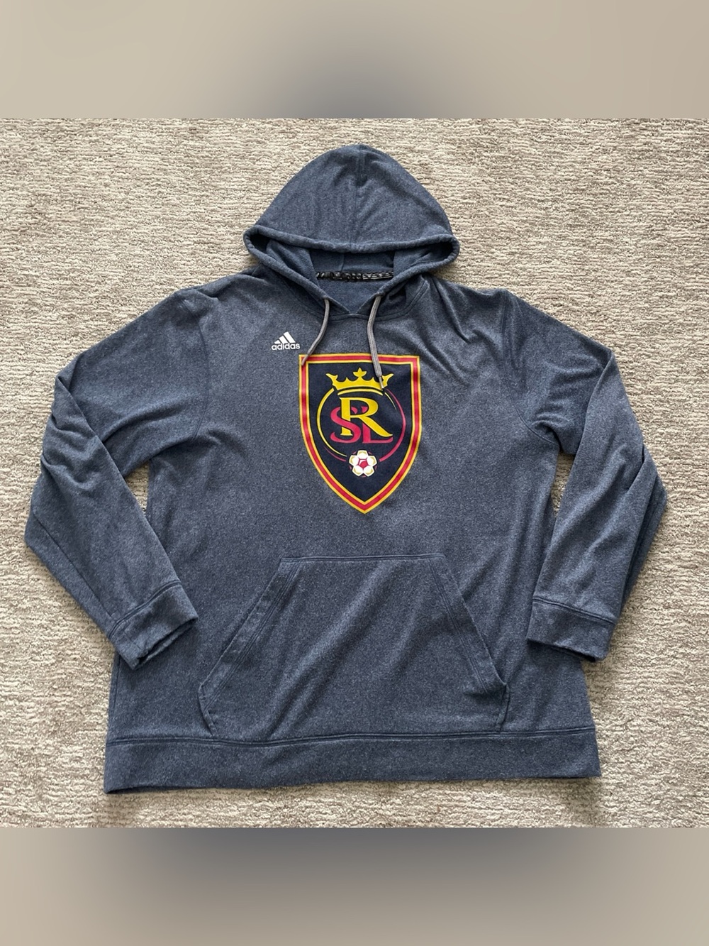 Real Salt Lake Adidas Blue Pullover Hoodie Men’s Size XL Pocket Soccer Fleece